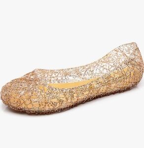 Womens Jelly Sandals, White Jelly Shoes Glitter Flats for Women Size, Slip On